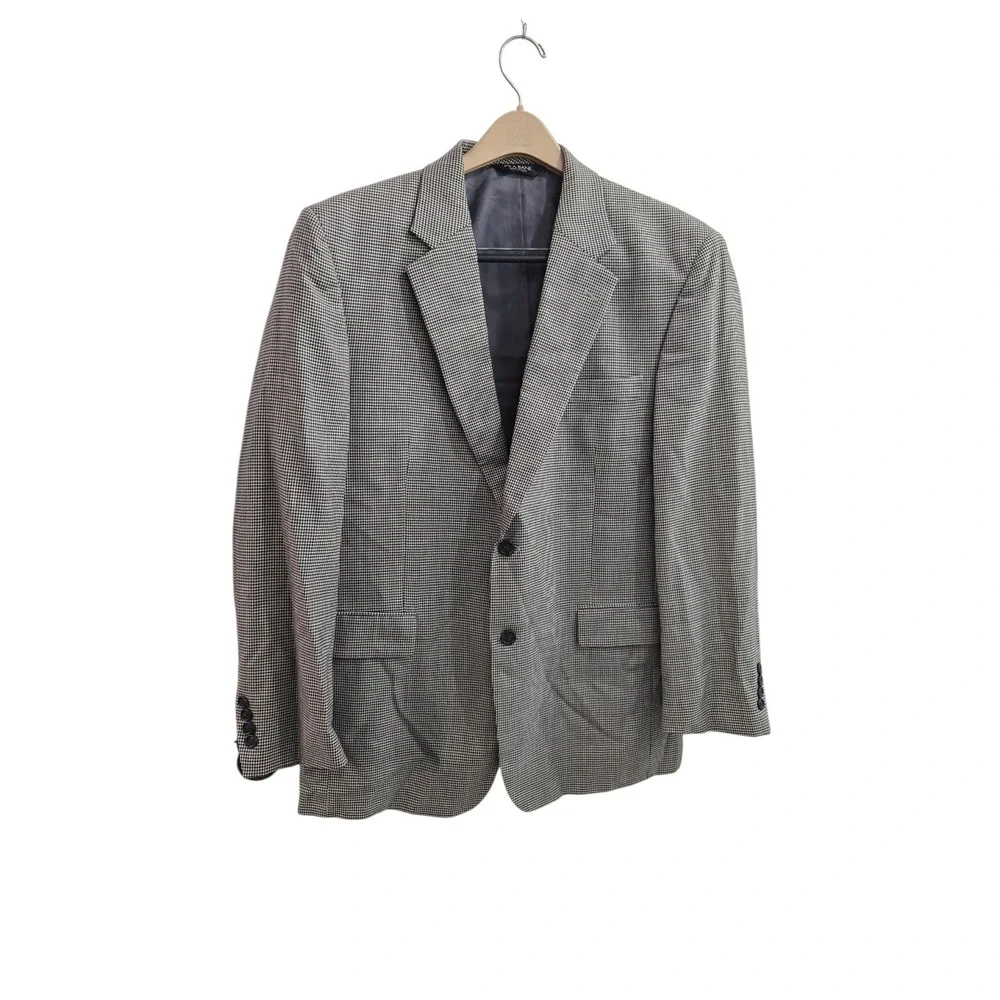Jos A Bank Sport Coat Blazer Wool Mens‎ 44R Gray Windowpane Check Suit Jacket